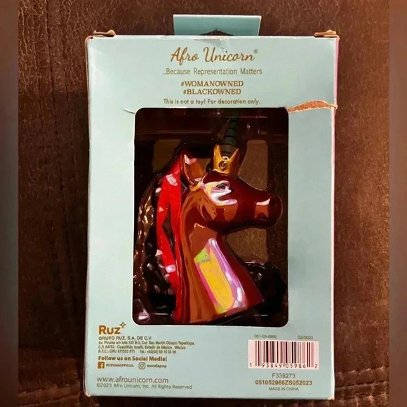 Afro Unicorn  Polyresin Christmas Holiday Ornament - Picture 3 of 5